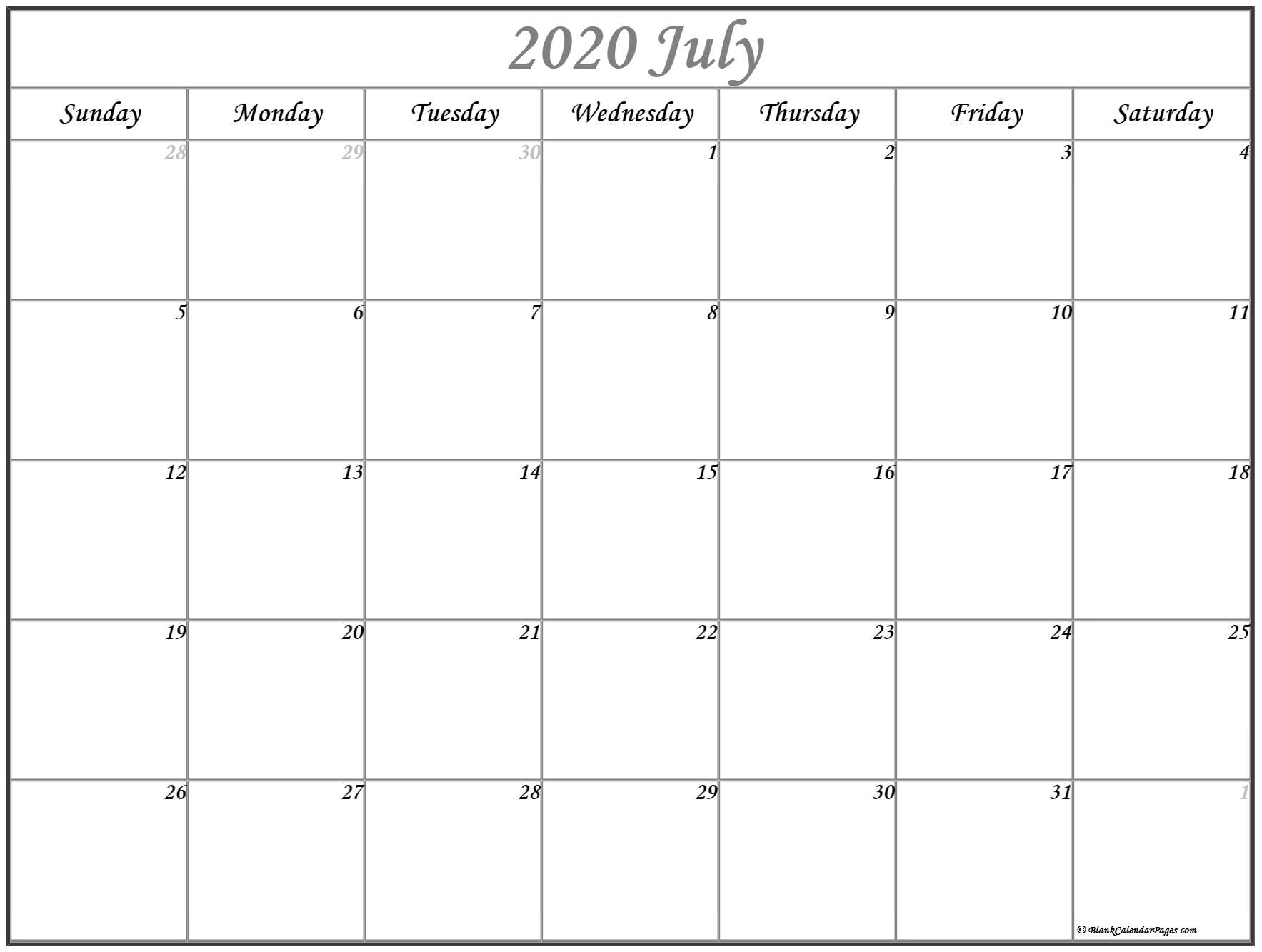 July 2020 Calendar | Free Printable Monthly Calendars