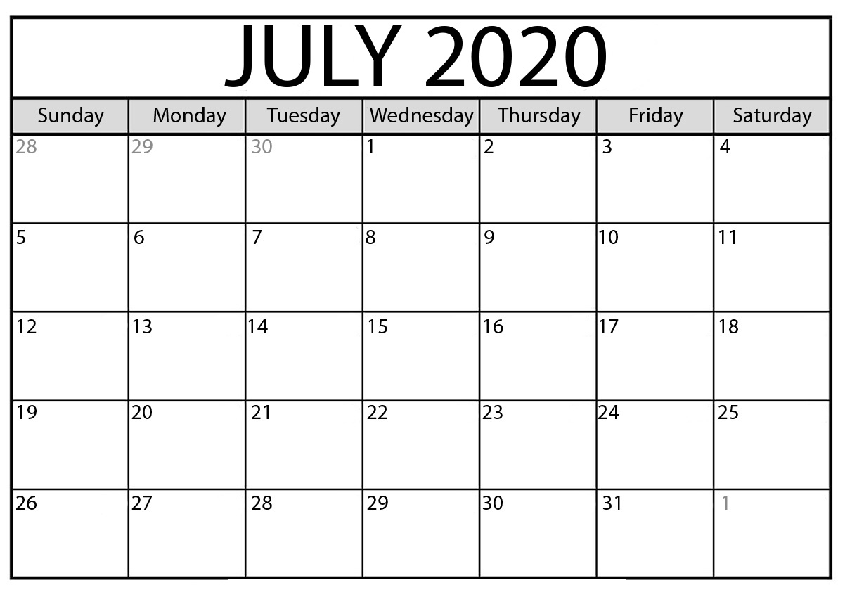 July 2020 Calendar Printable (Blank Calendar Word)