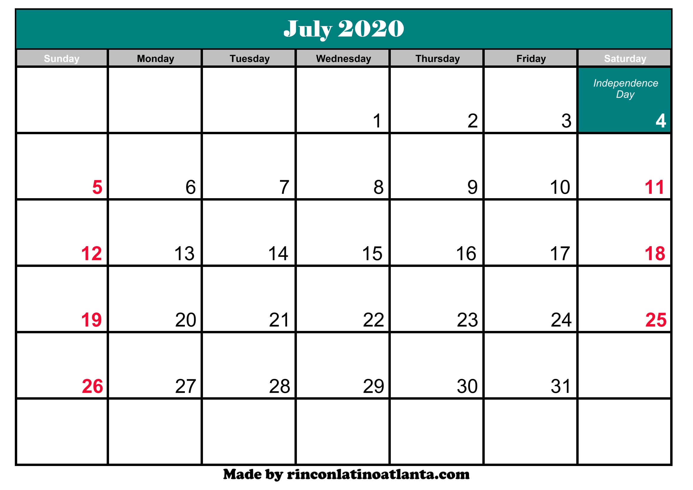 July 2020 Calendar Printable With Holidays | Calendar