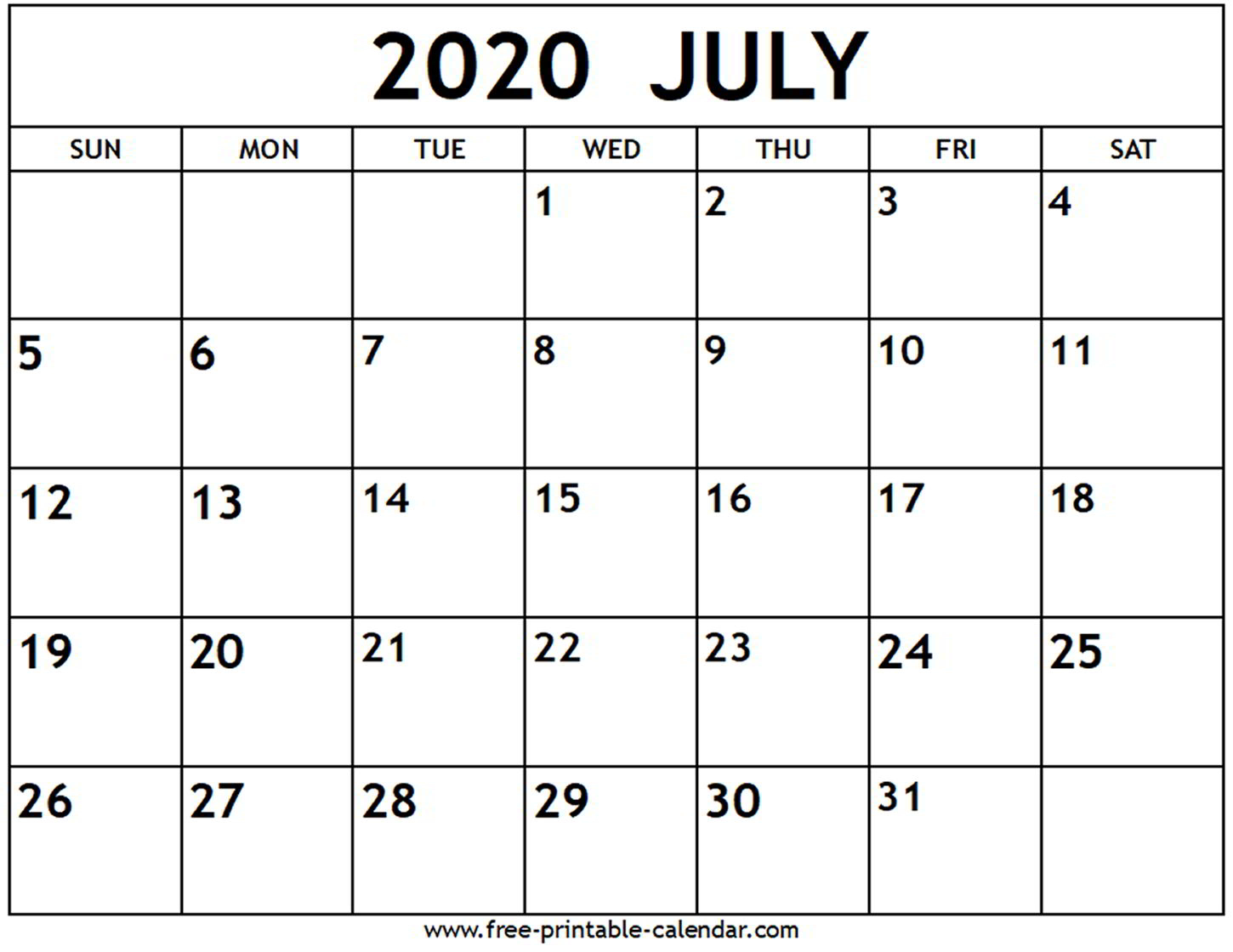 July Calendar 2020 Printable Free | Example Calendar Printable