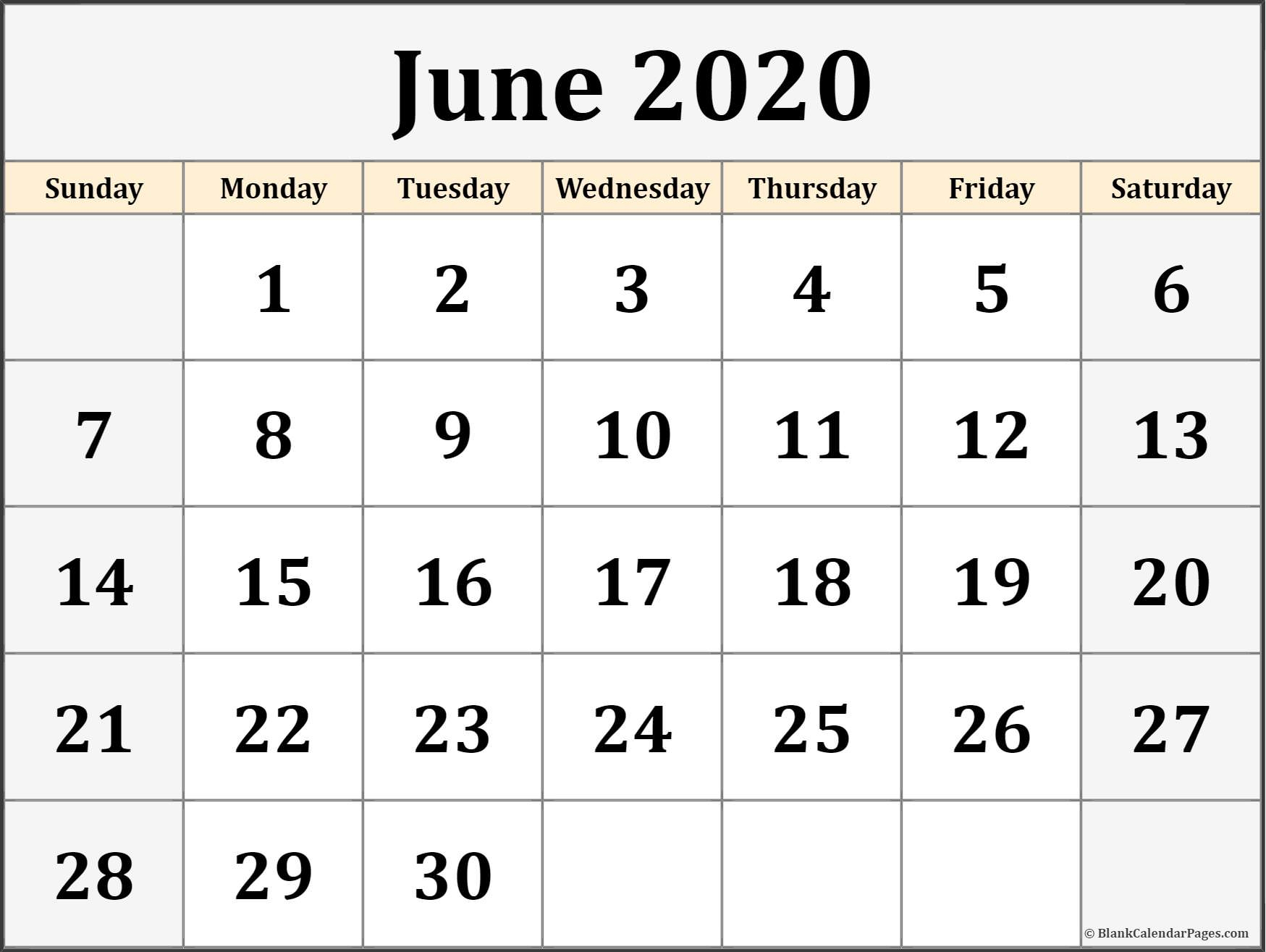 June 2020 Calendar | Free Printable Monthly Calendars