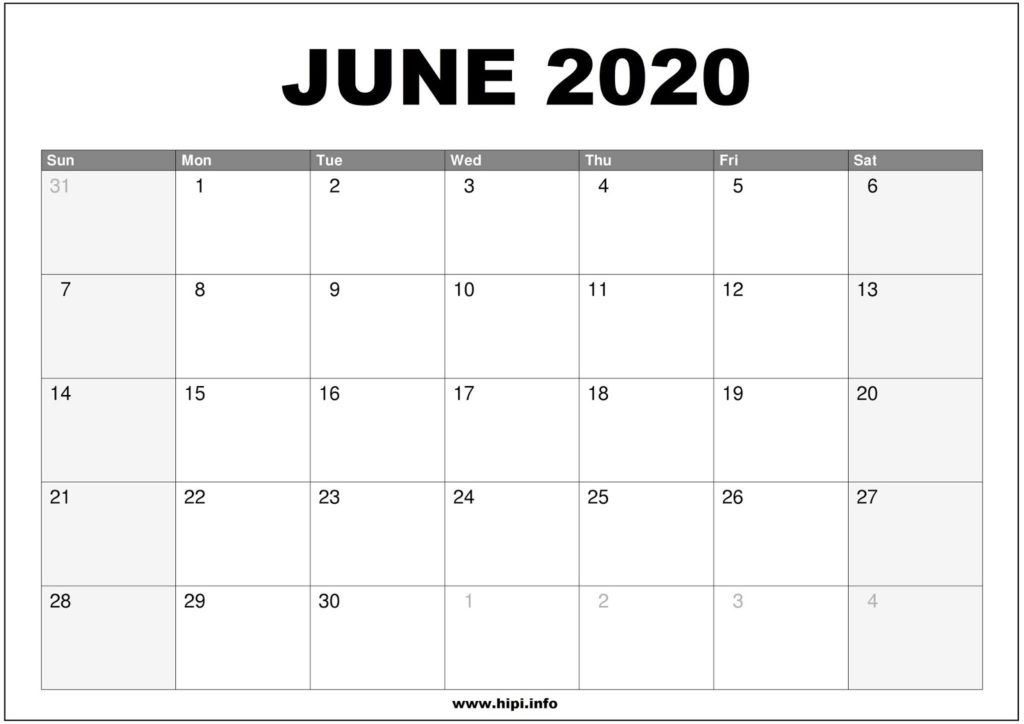 June 2020 Calendar Printable - Monthly Calendar Free