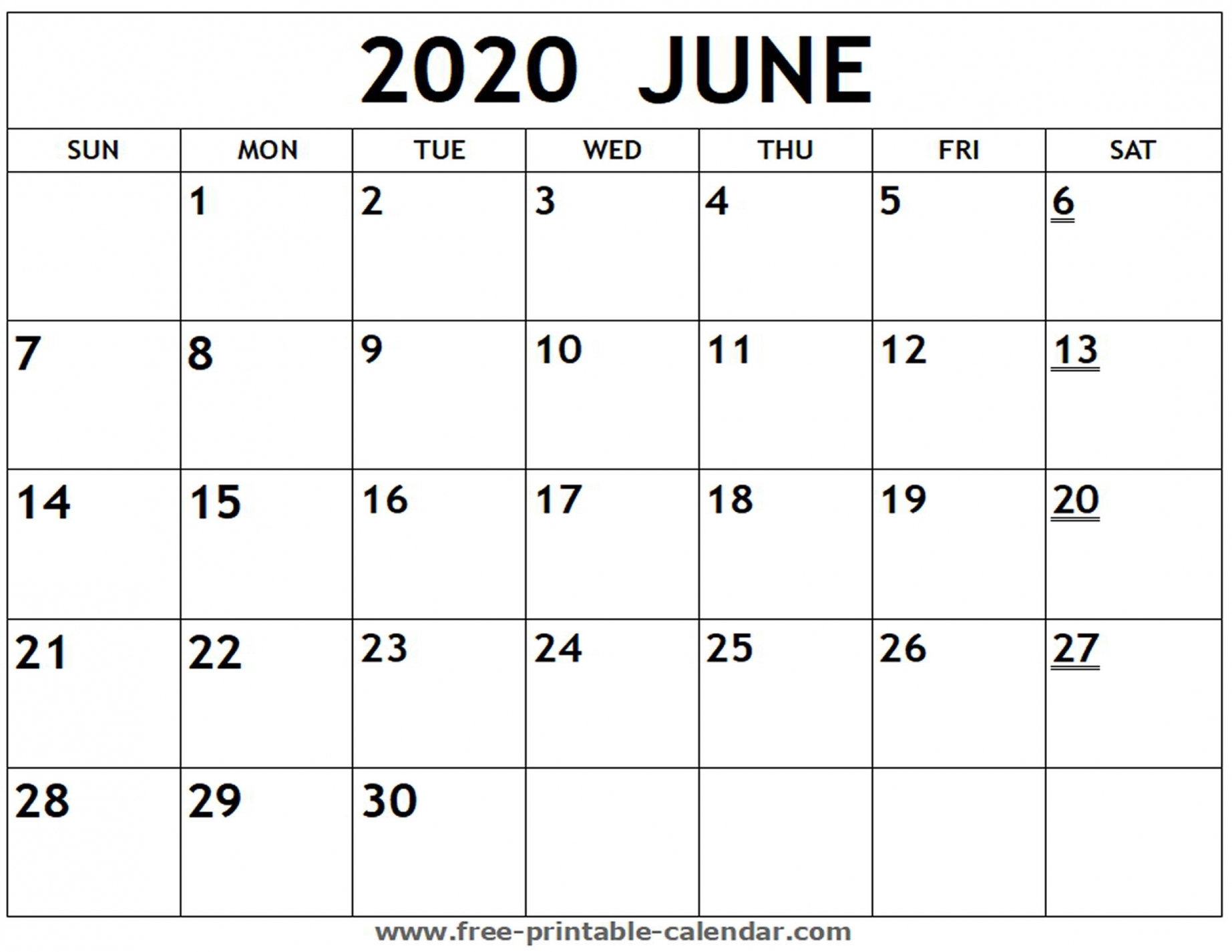 June 2020 Calendar Printable