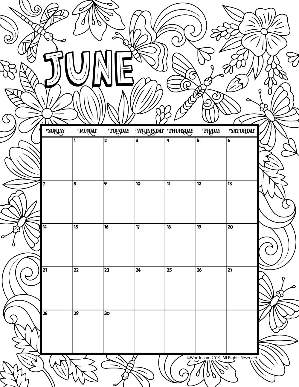 June 2020 Coloring Calendar In 2020 (With Images