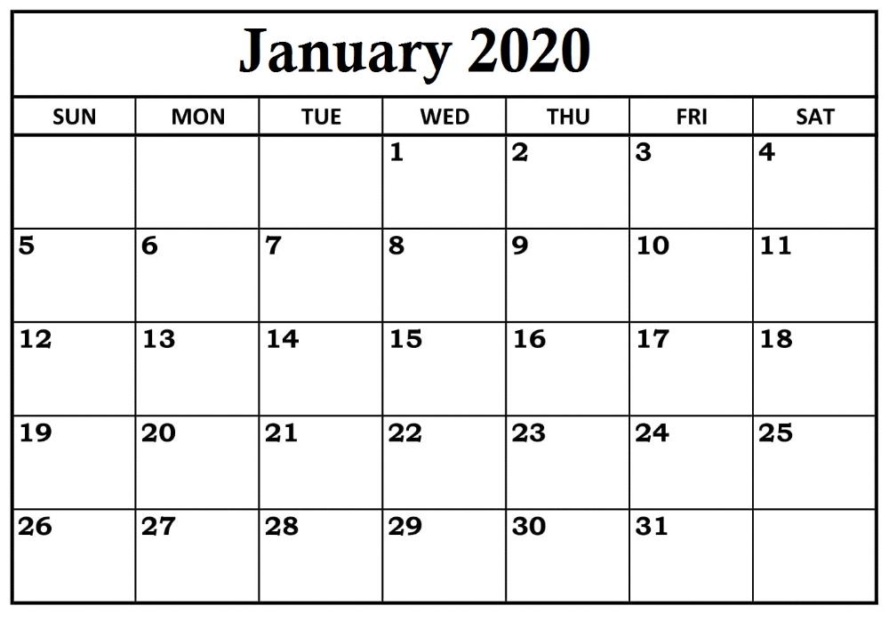 Printable Calendar January 2020 Landscape Calendar Printables Free