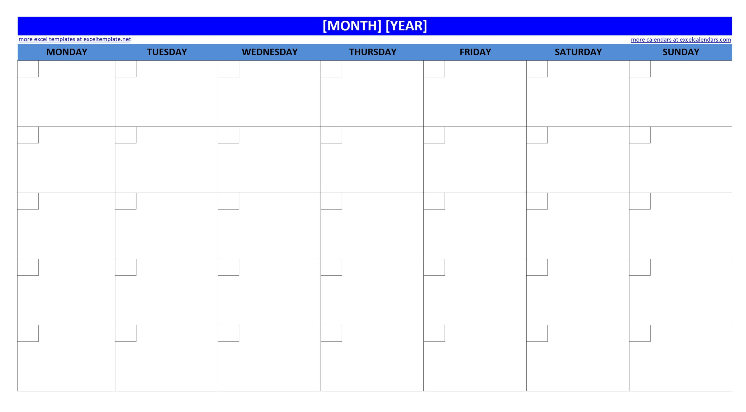 Printable Calendar With Large Boxes - Printable Templates Protal