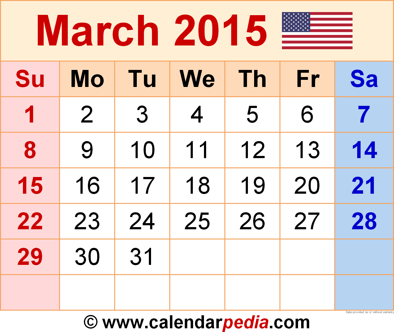 March 2015 - Calendar Templates For Word, Excel And Pdf