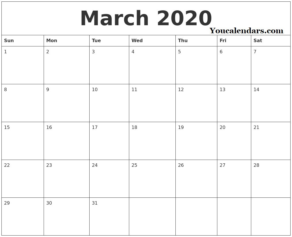 March 2020 Calendar Excel Editable Template - You Calendars