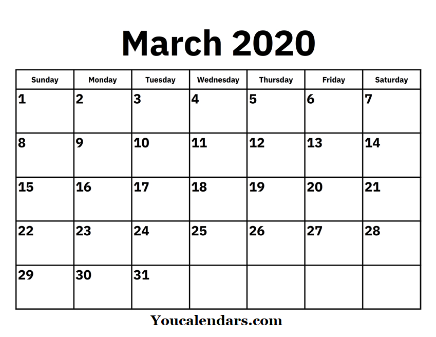 March 2020 Calendar Excel Editable Template - You Calendars