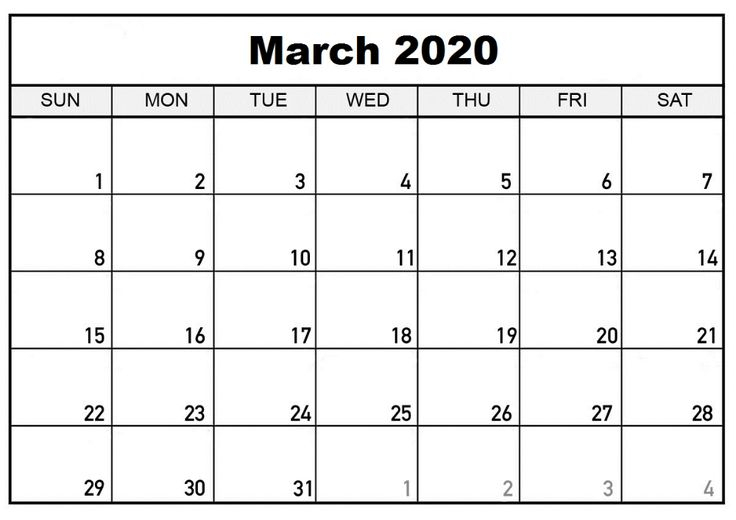 March 2020 Calendar Template In 2020 | Calendar Printables