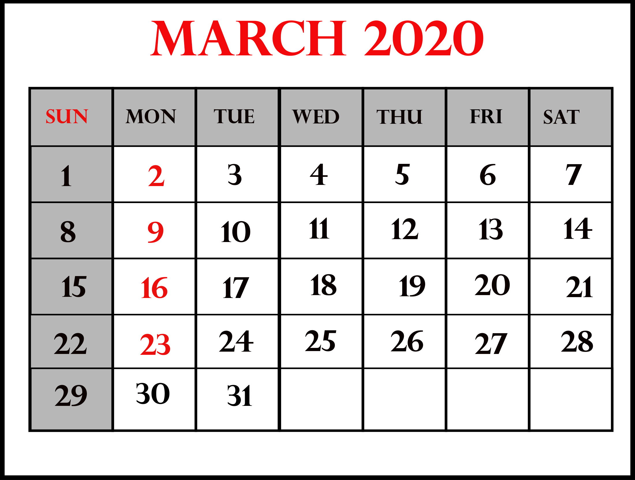 March 2020 Calendar Us Federal Holidays List | Free