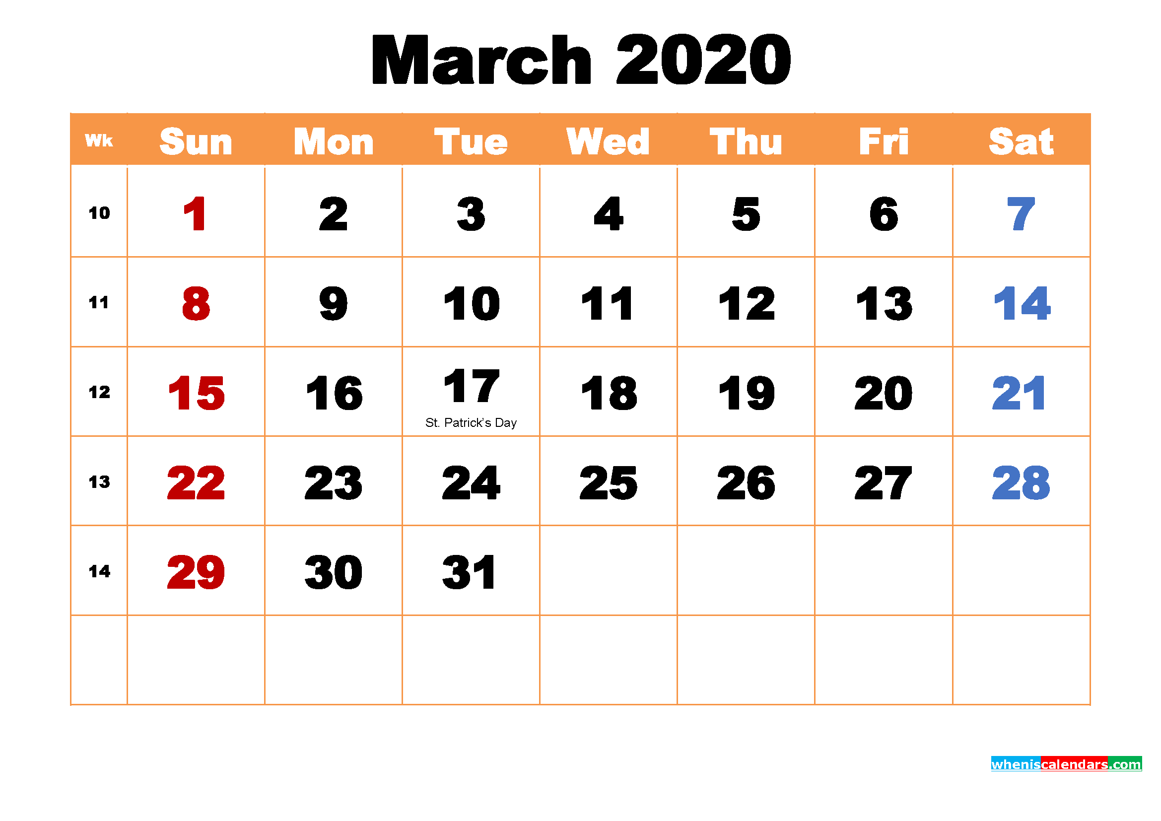 March 2020 Printable Monthly Calendar With Holidays – Free