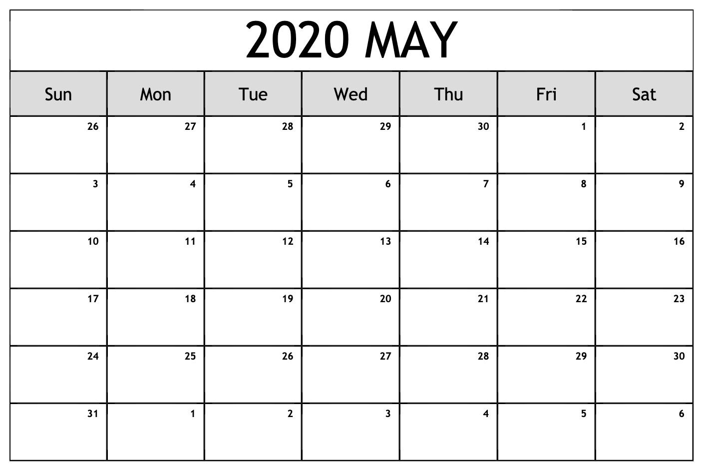 May 2020 Calendar Pdf, Excel, Word Printable Templates