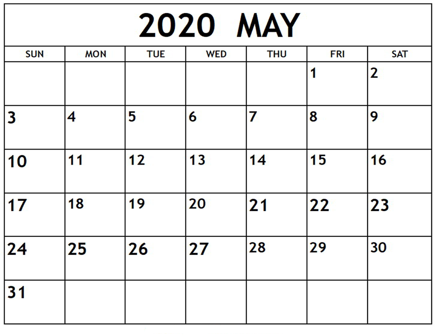May 2020 Calendar Printable - Editable Templates