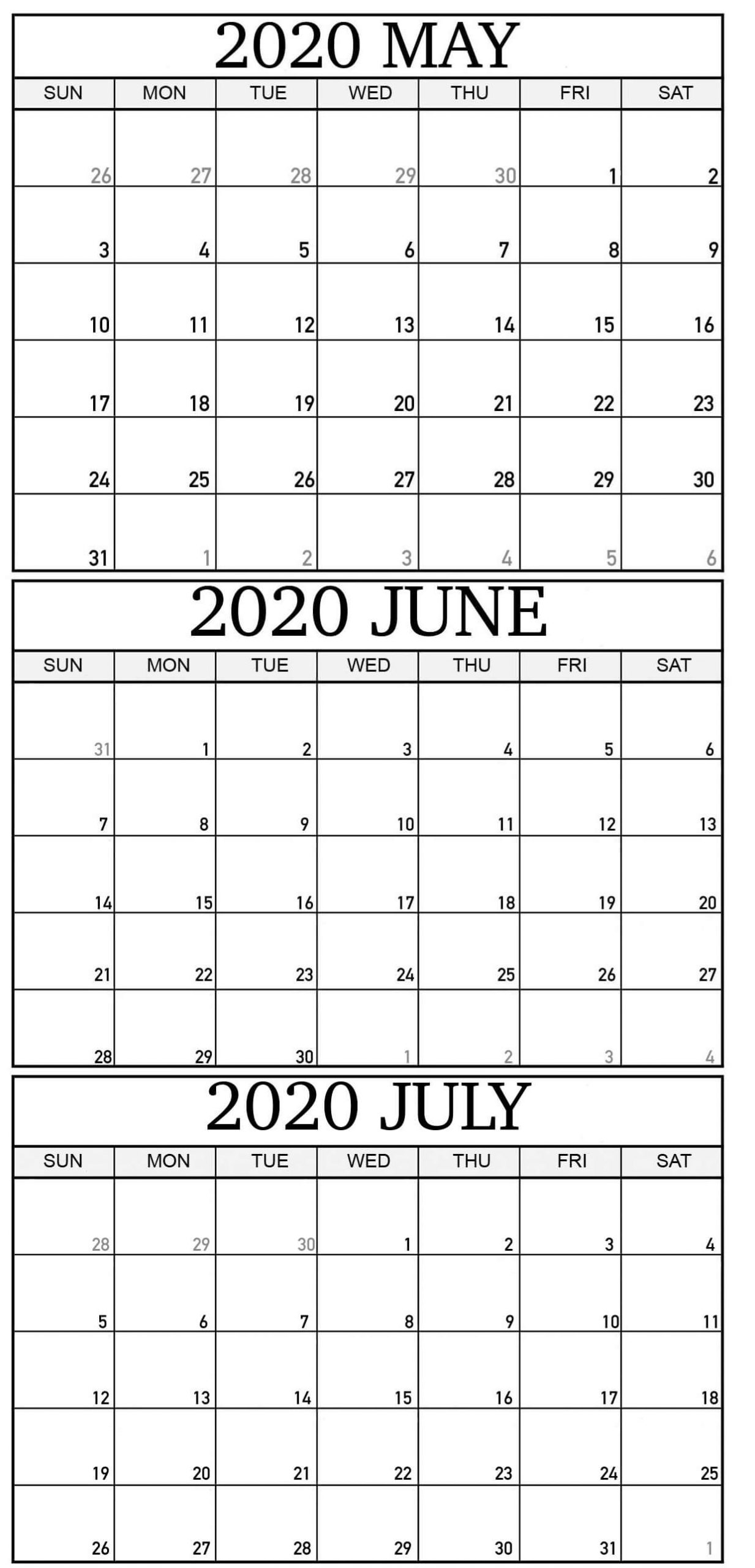 May To July Calendar 2020 Pdf Word Template - One Platform