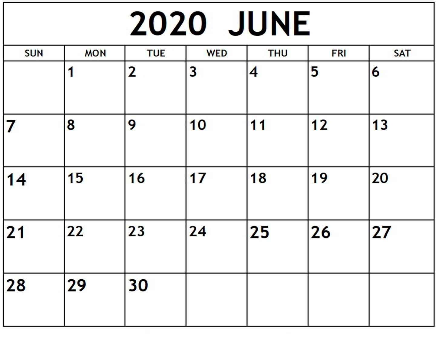 Monthly Calendar June 2020 - Calendar Word