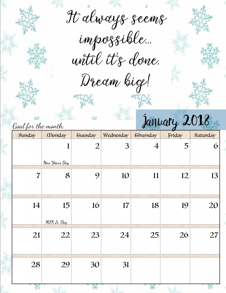Monthly Goal Planner Calendar 2018 | 2019 Calendar