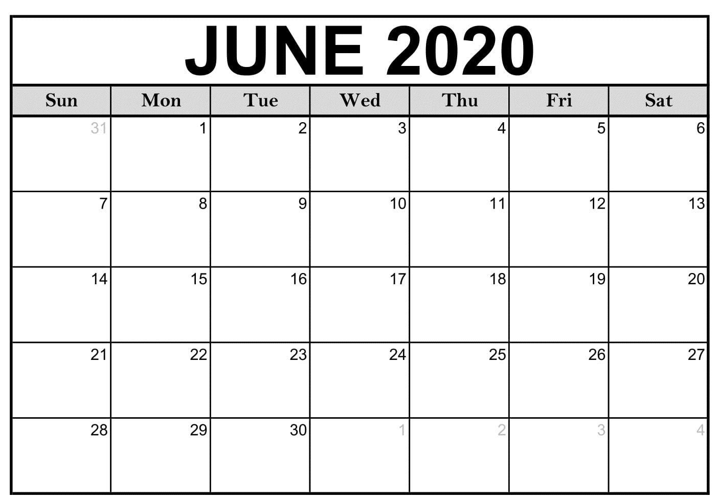 Monthly June 2020 Calendar Printable | Free Printable Calendar