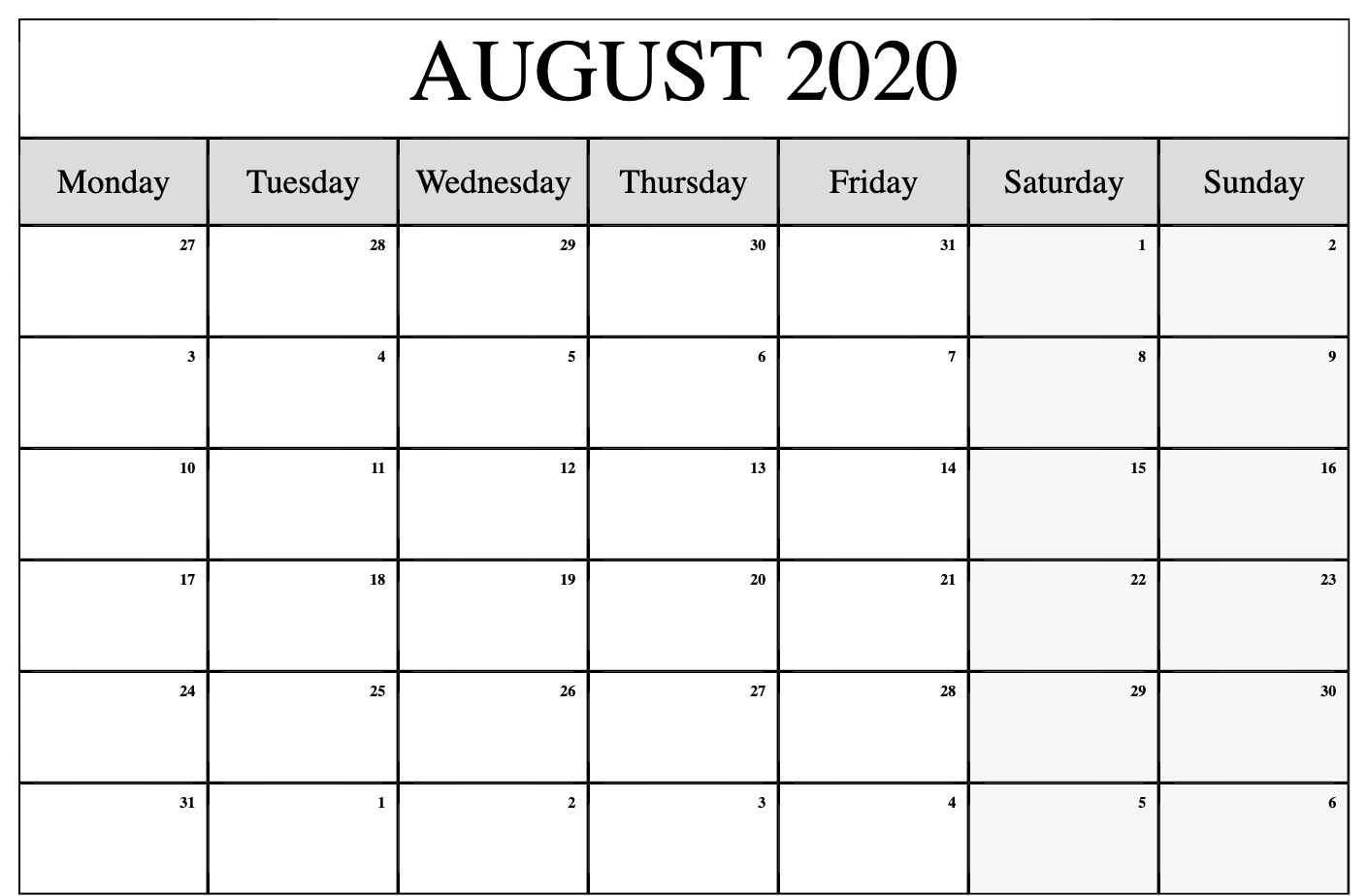 Monthly Planner June July August2020 | Example Calendar