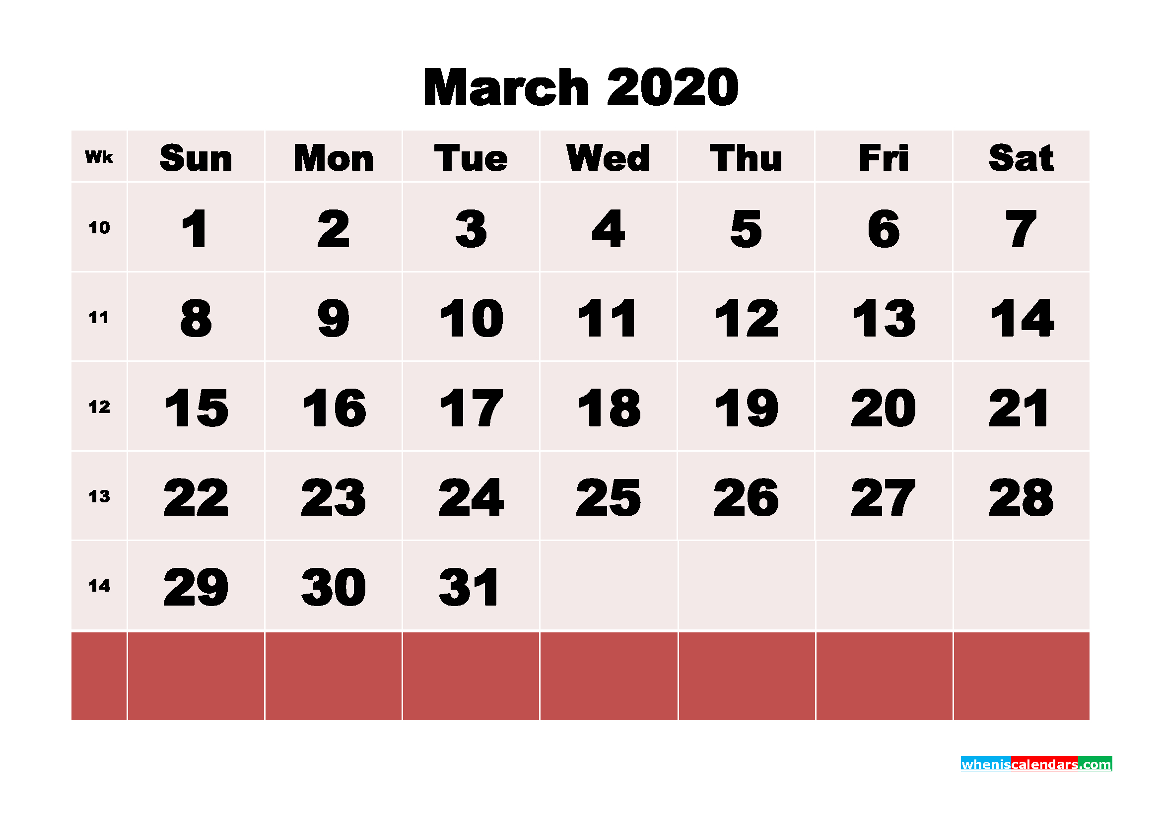 Monthly Printable Calendar 2020 March With Week Numbers