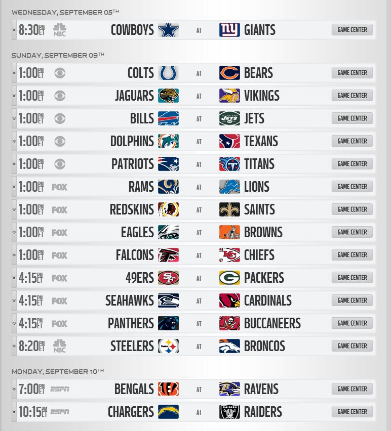 Nfl Releases Its 2012 Schedule, Cowboys, Giants To Kick It Off