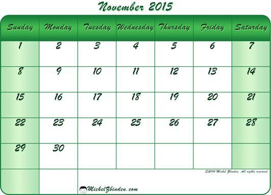 November 2015 Calendar Free Printable (Dengan Gambar)