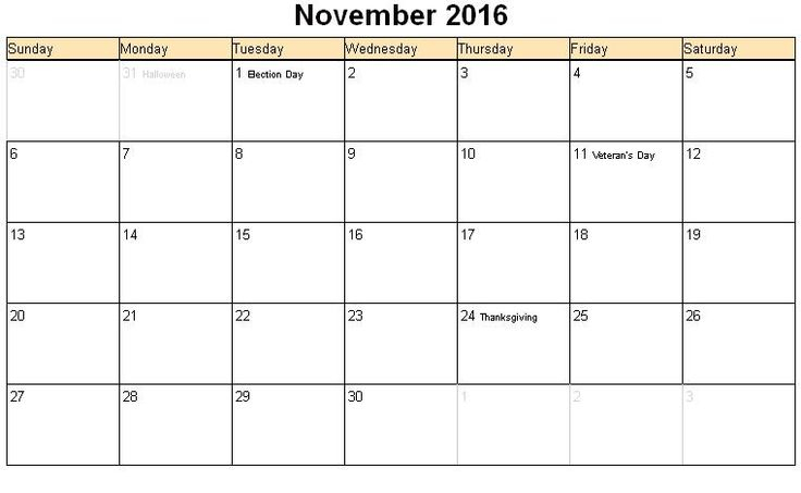 November 2016 Calendar With Holidays - Google Search