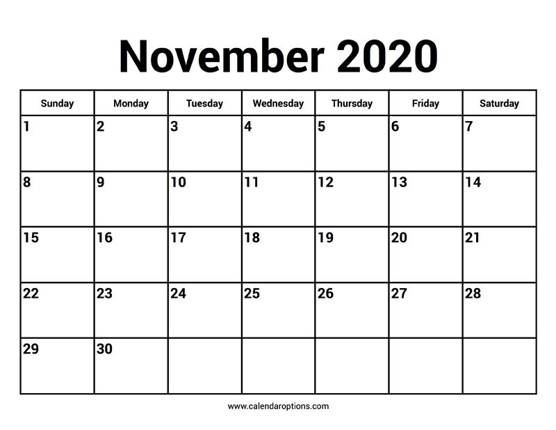 November 2020 Calendar – Calendar Options