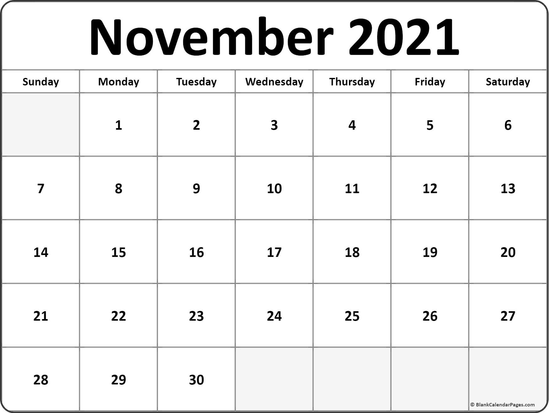 November 2021 Blank Calendar Templates.