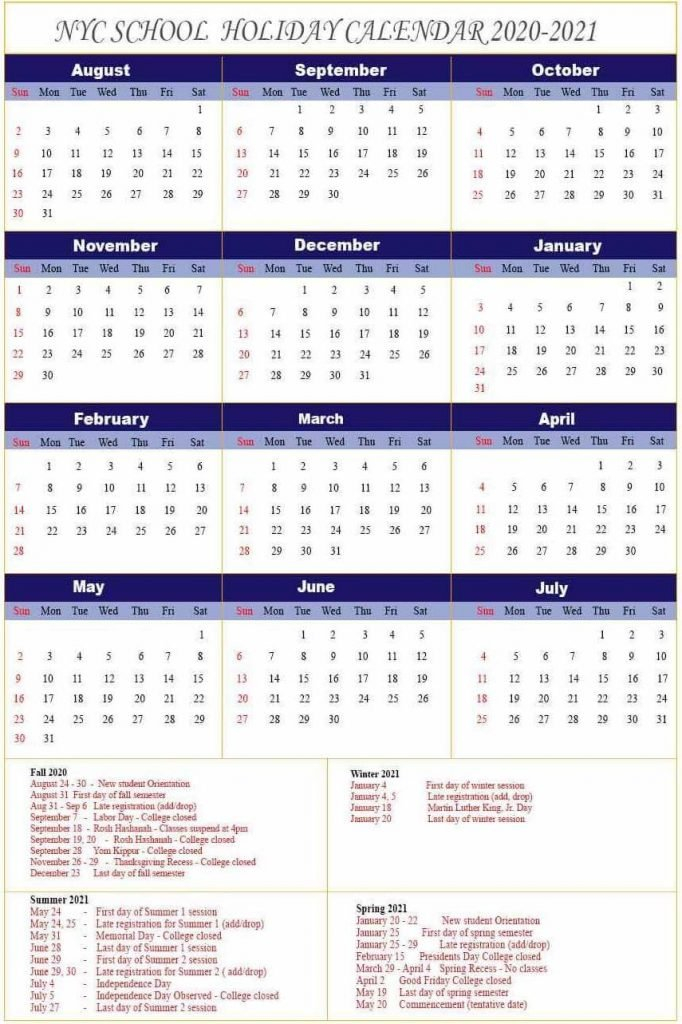 Nyc Doe Calendar 2020-2021