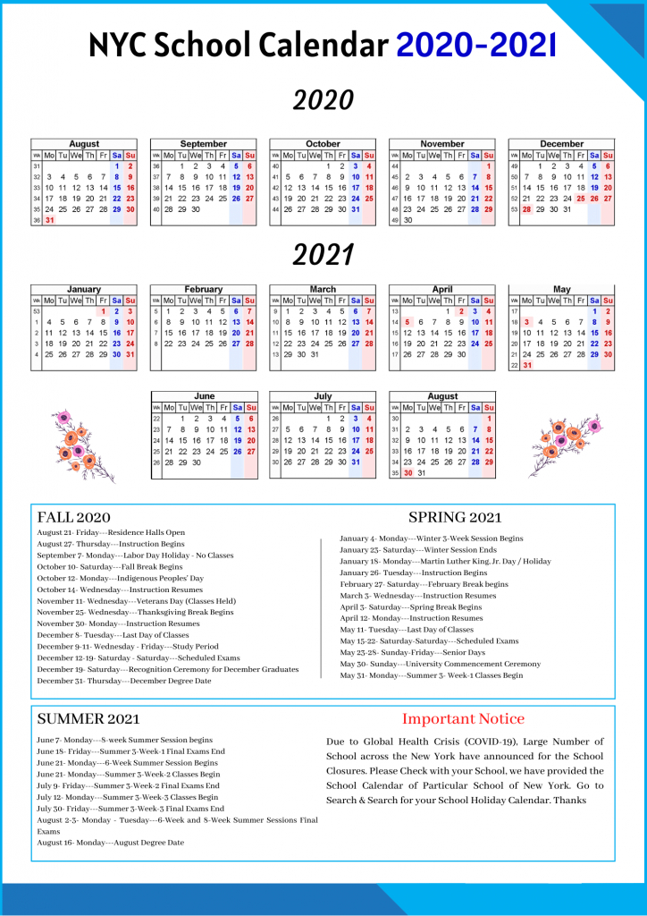 Nyc School Holidays Calendar 2020-2021🥰