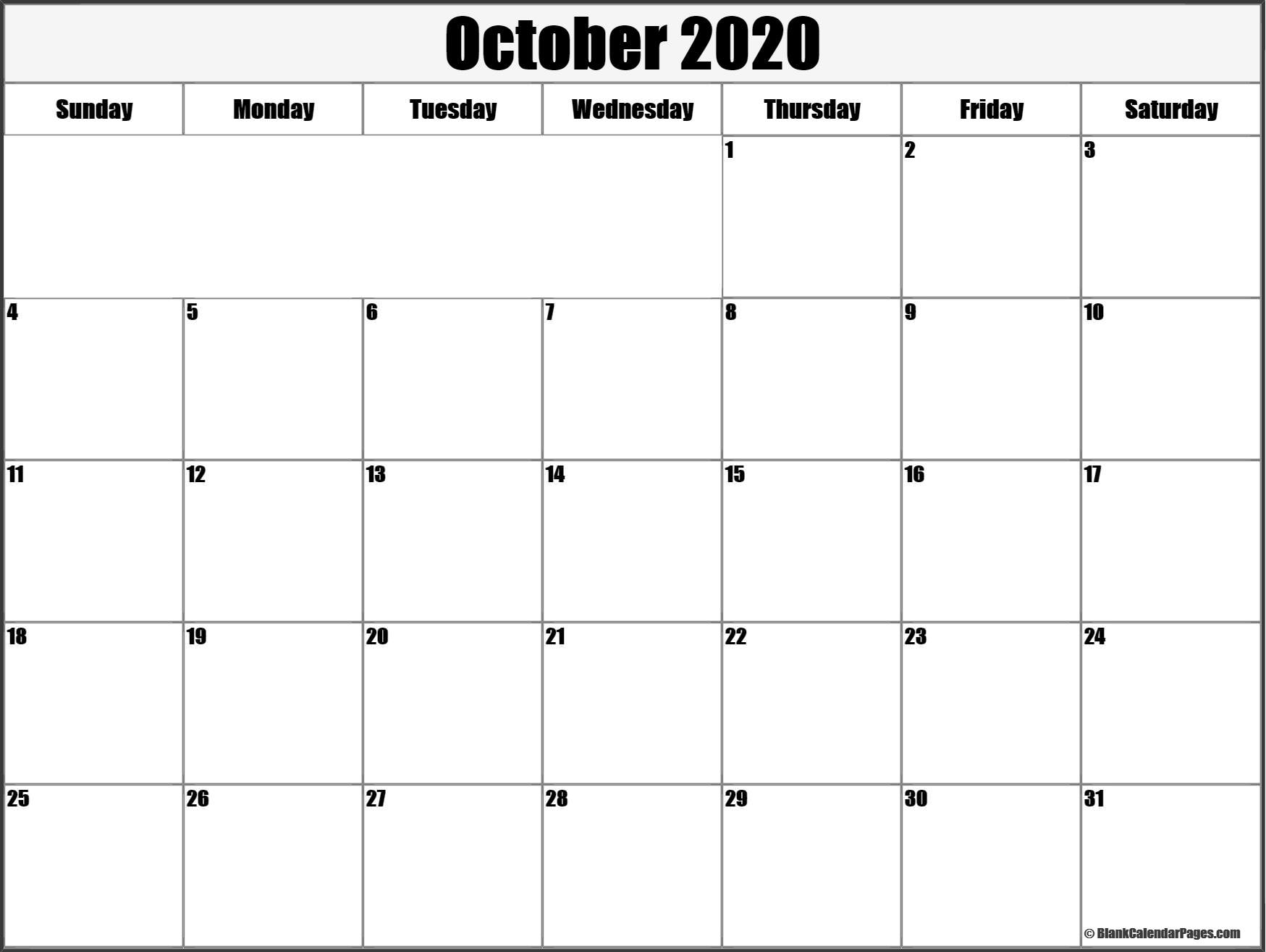 October 2020 Blank Calendar Templates.
