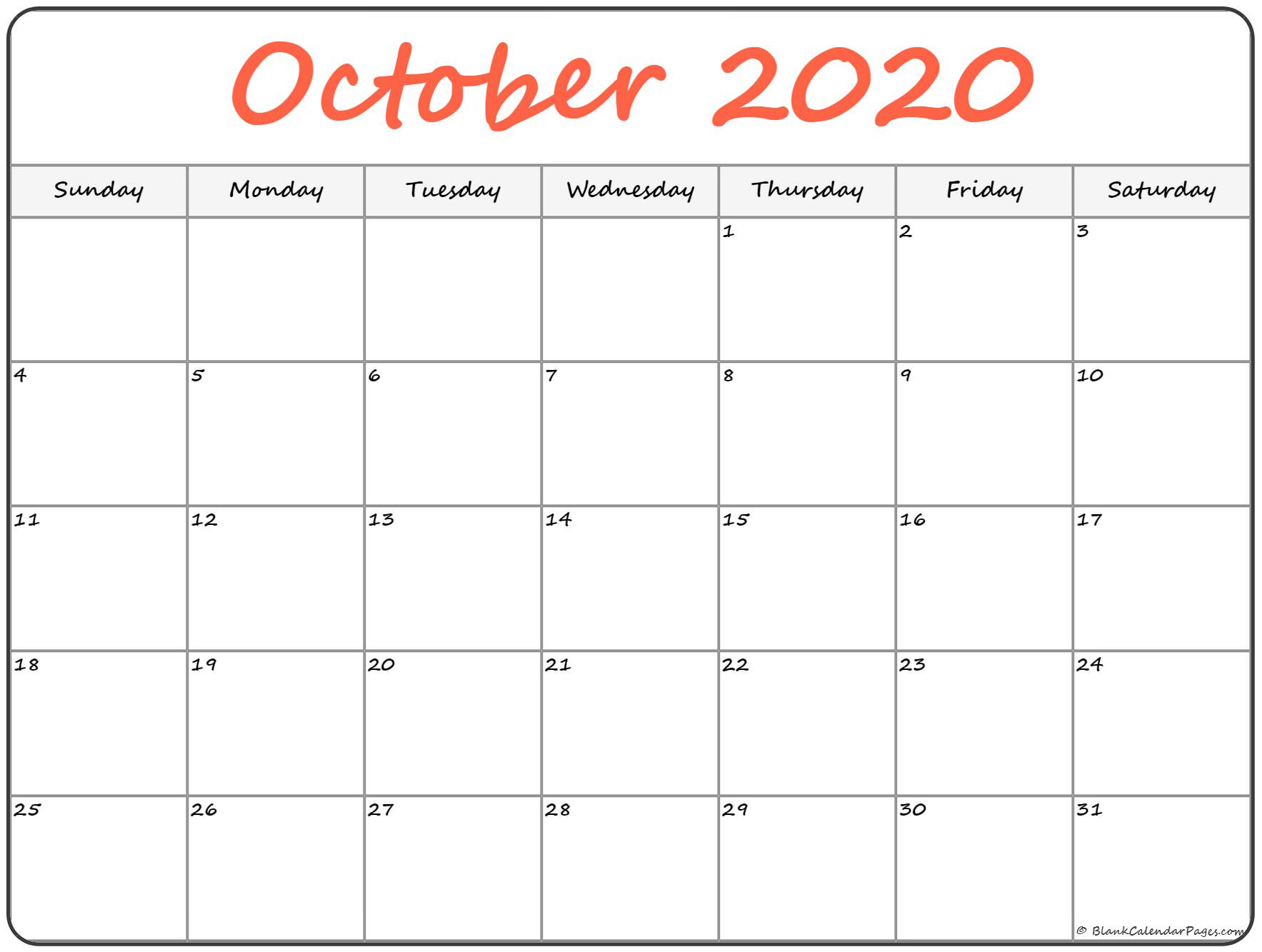 October 2020 Calendar | Free Printable Monthly Calendars