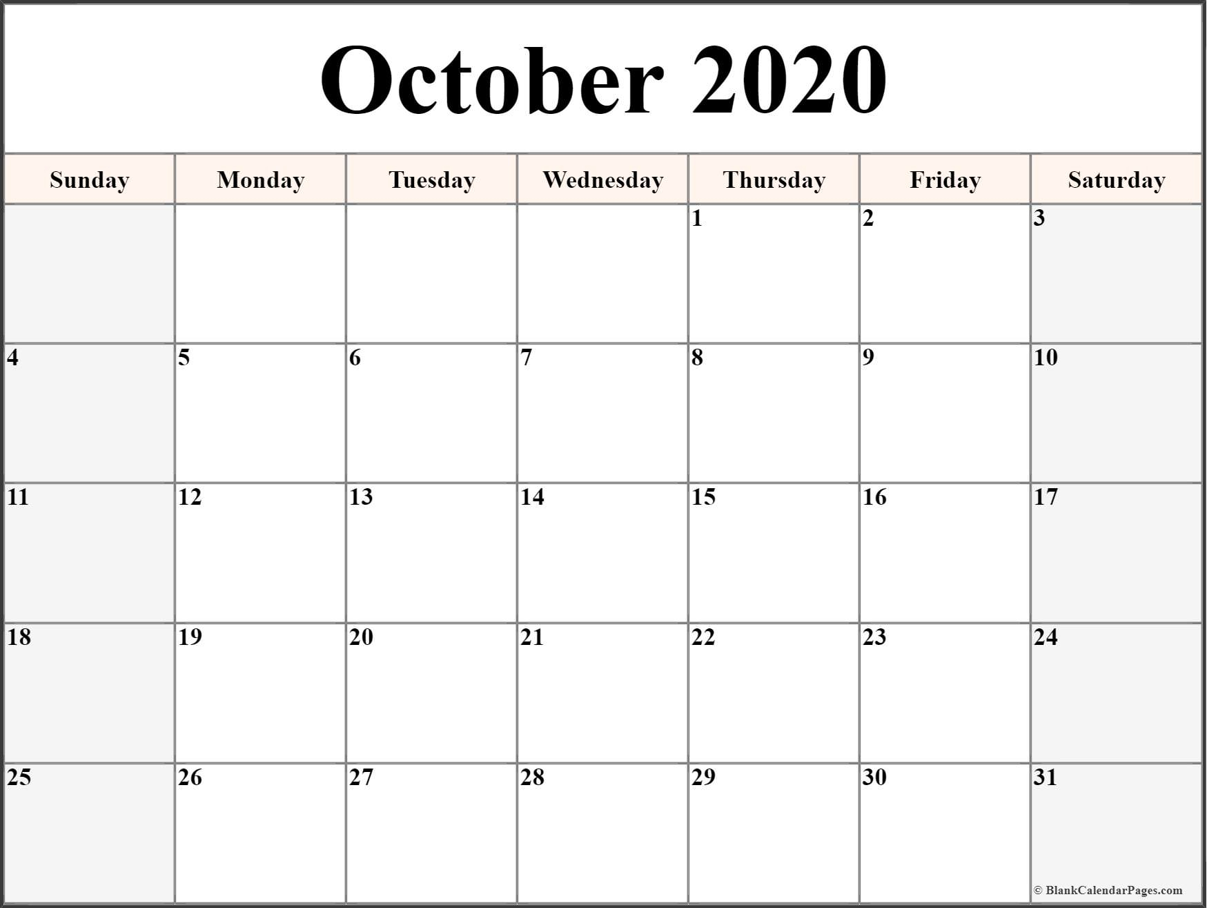 October 2020 Calendar | Free Printable Monthly Calendars