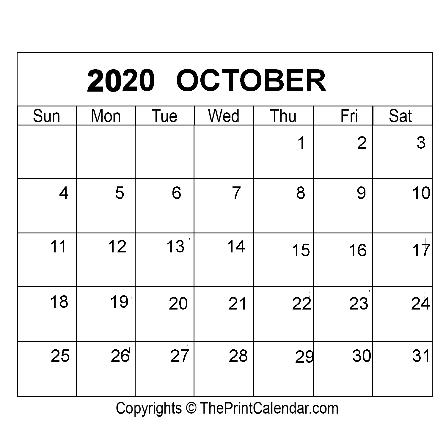 Editable October 2020 Calendar