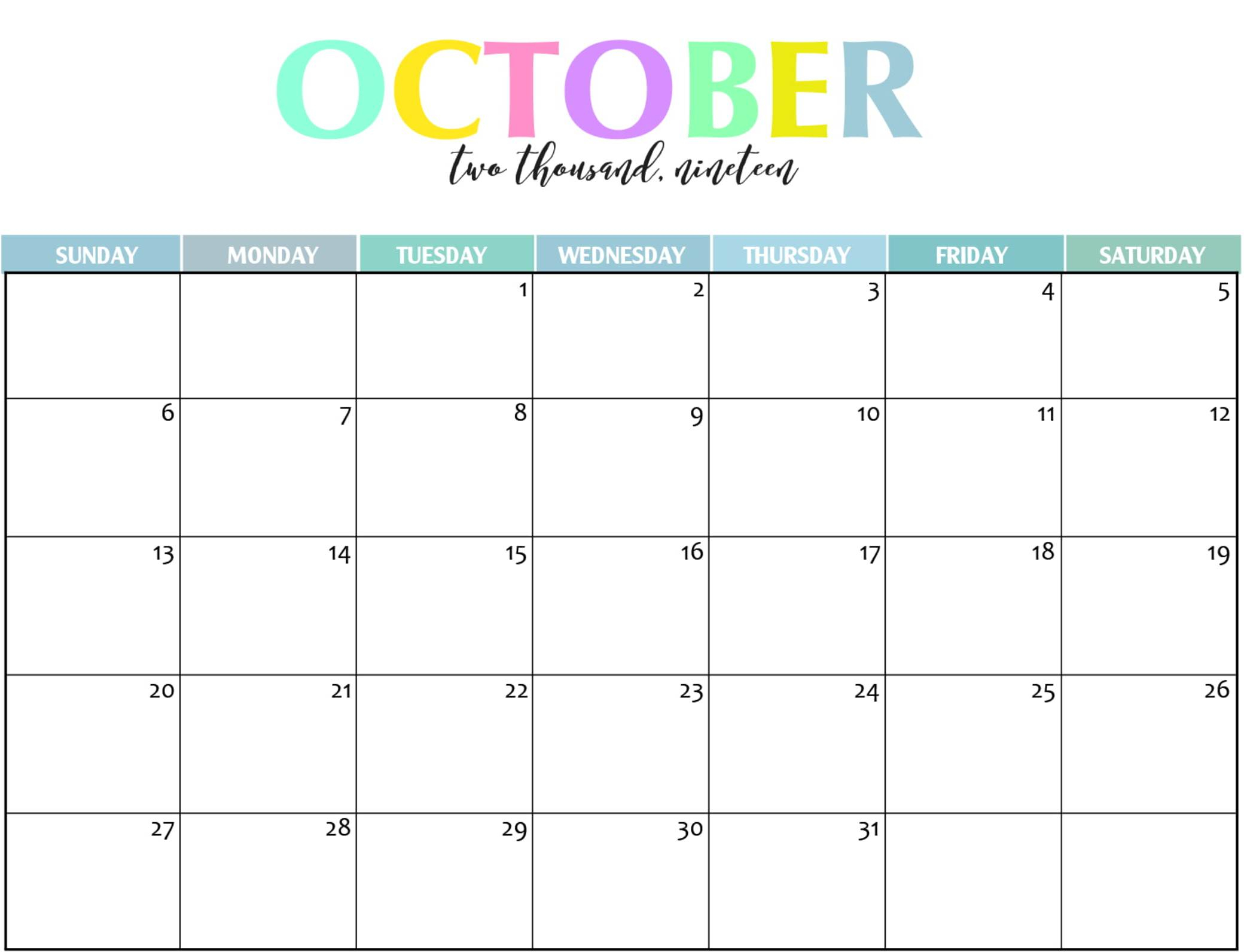 Free Printable Editable Calendar October 2020 Calendar Printables