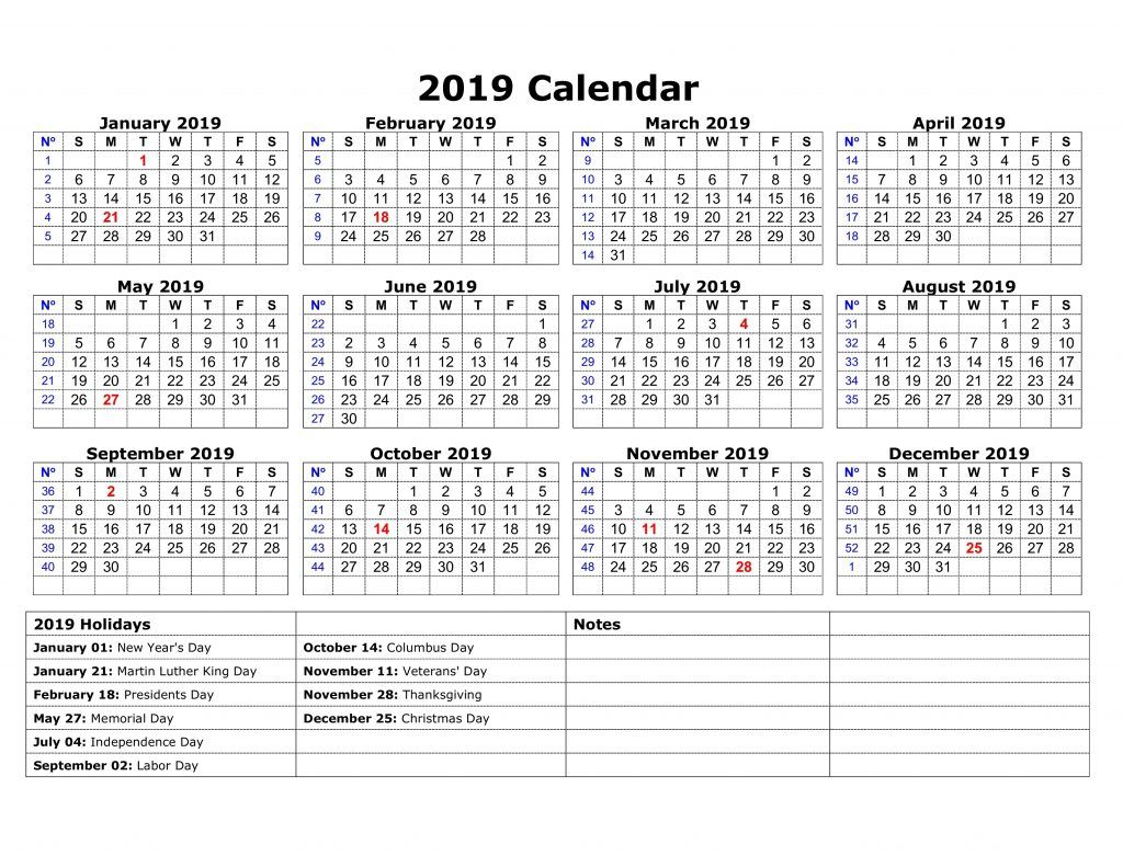 One Page 2019 Printable Calendar With Holidays | Calendar