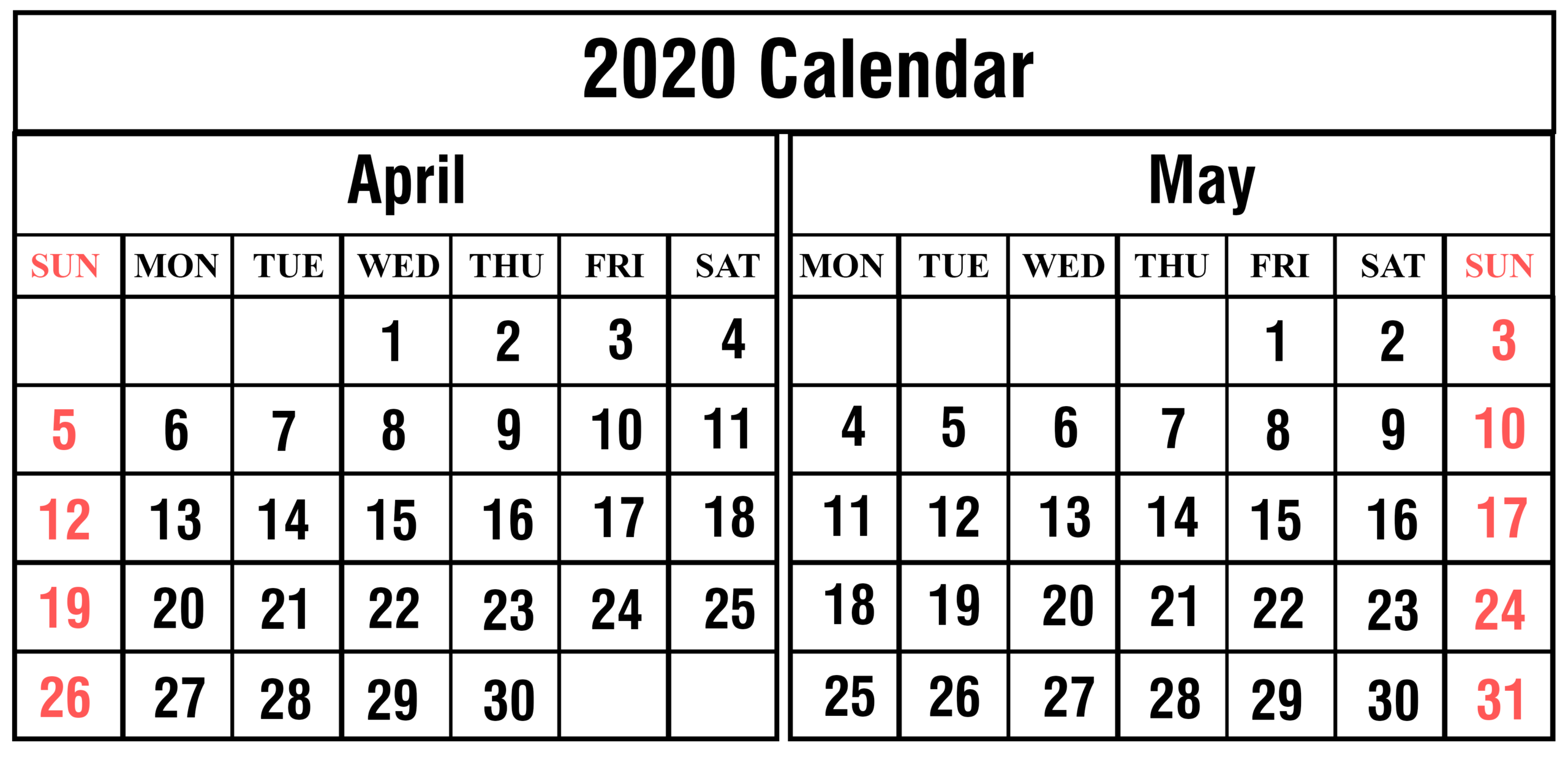 Online April 2020 Calendar - Free Printable Monthly