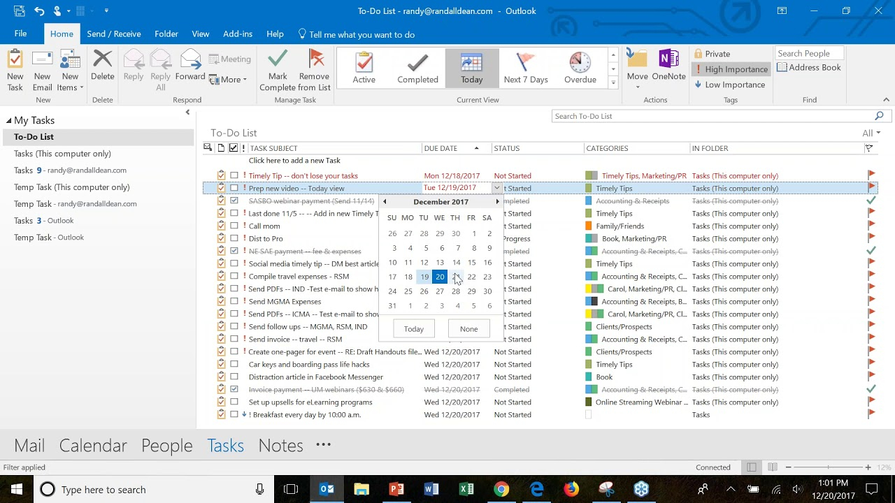 Outlook 2016: My Favorite Task View -- The &quot;Today&quot; Task