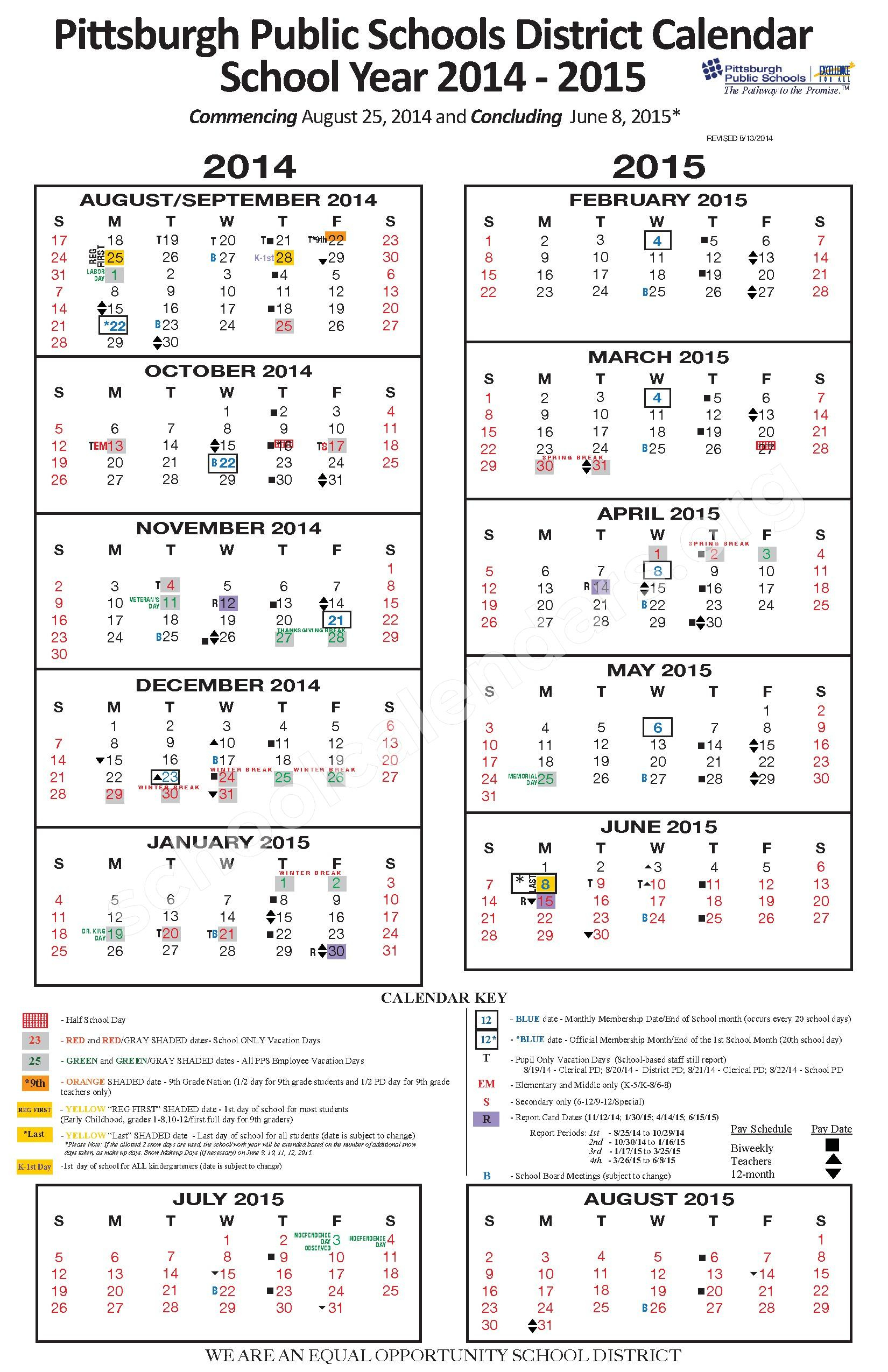 Pittsburgh Public School Calendar | Calendar Fall 2020