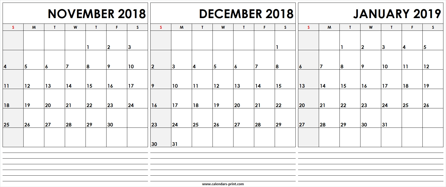 November December January Calendar