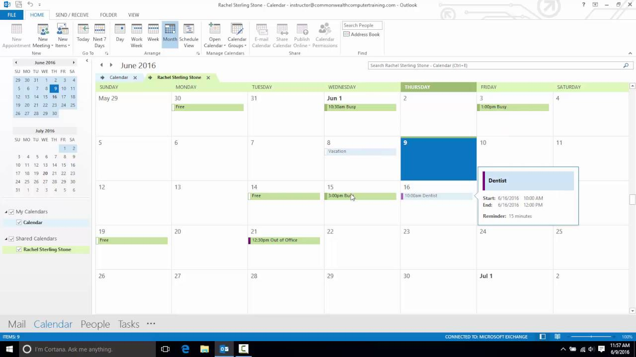 Outlook Calendar 4-Week View