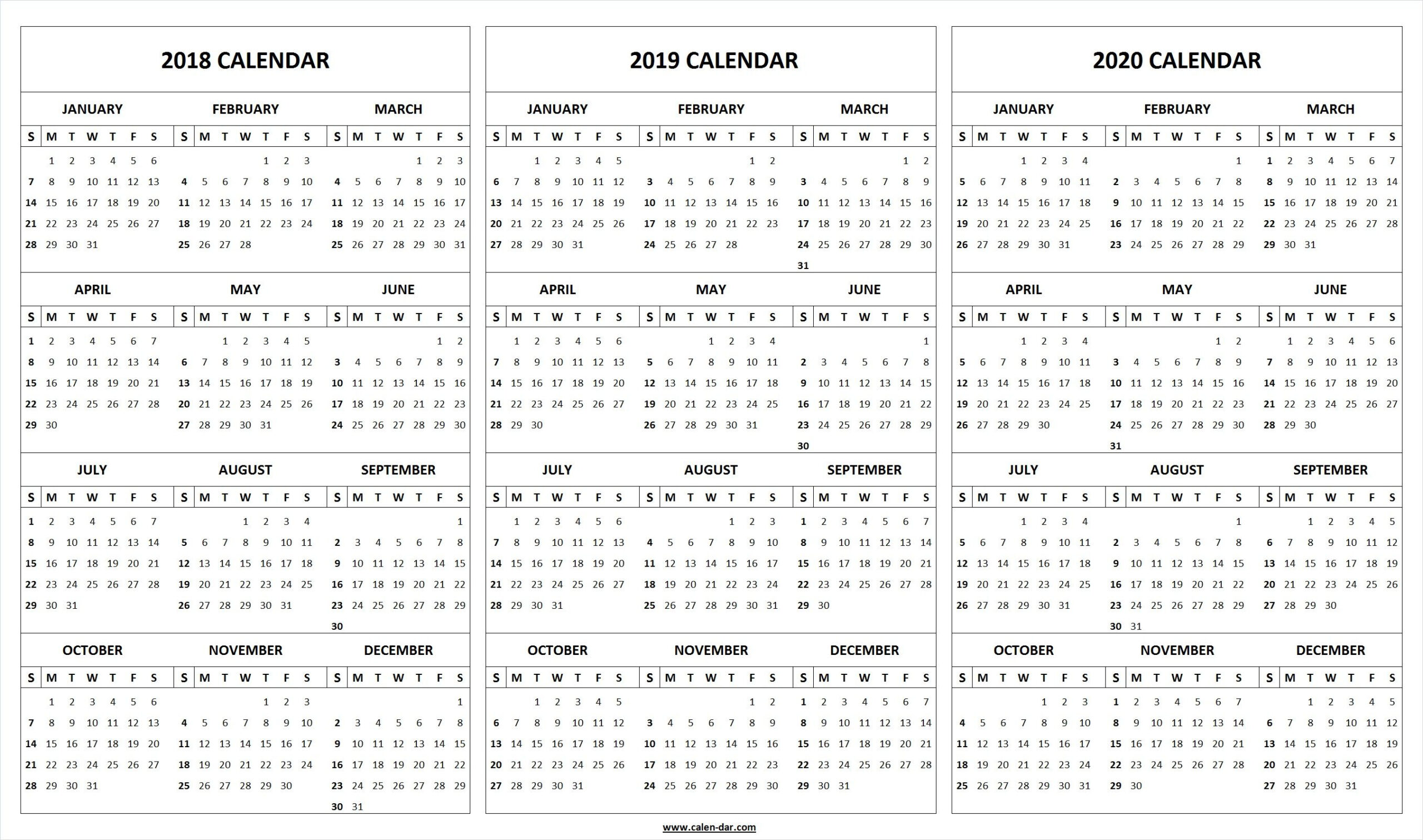 Printable 2018 2019 2020 Calendar Template | Calendar