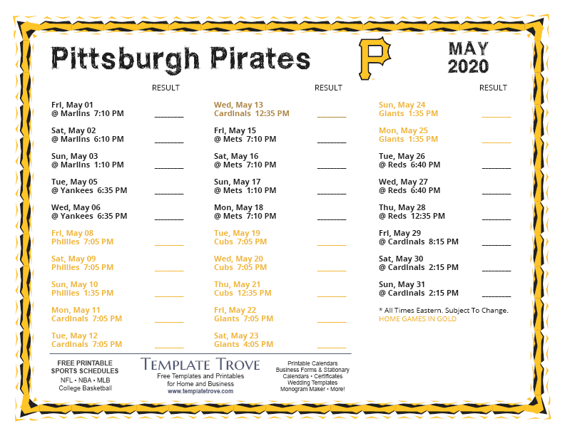 Printable 2020 Pittsburgh Pirates Schedule