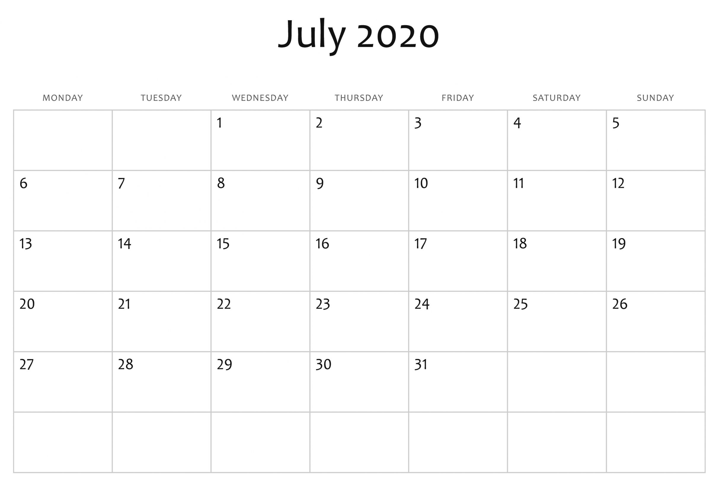 Printable Calendar 2020 Word【2020】 | バレットジャーナル