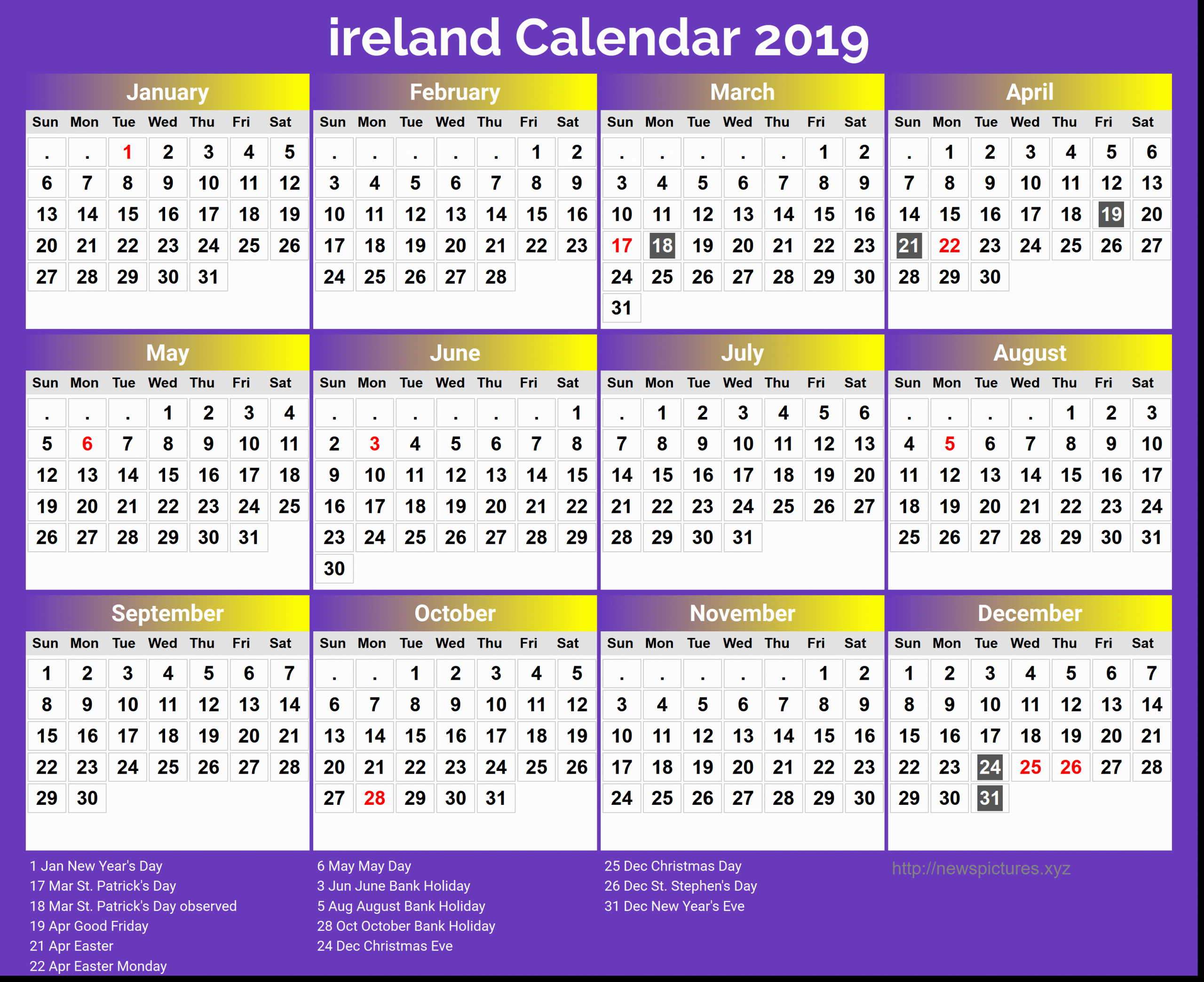 Printable Calendar Ireland In 2020 | Calendar 2018