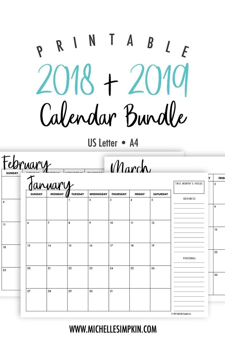 Printable Calendar Monthly 2019-2020 Free 11X17 Large