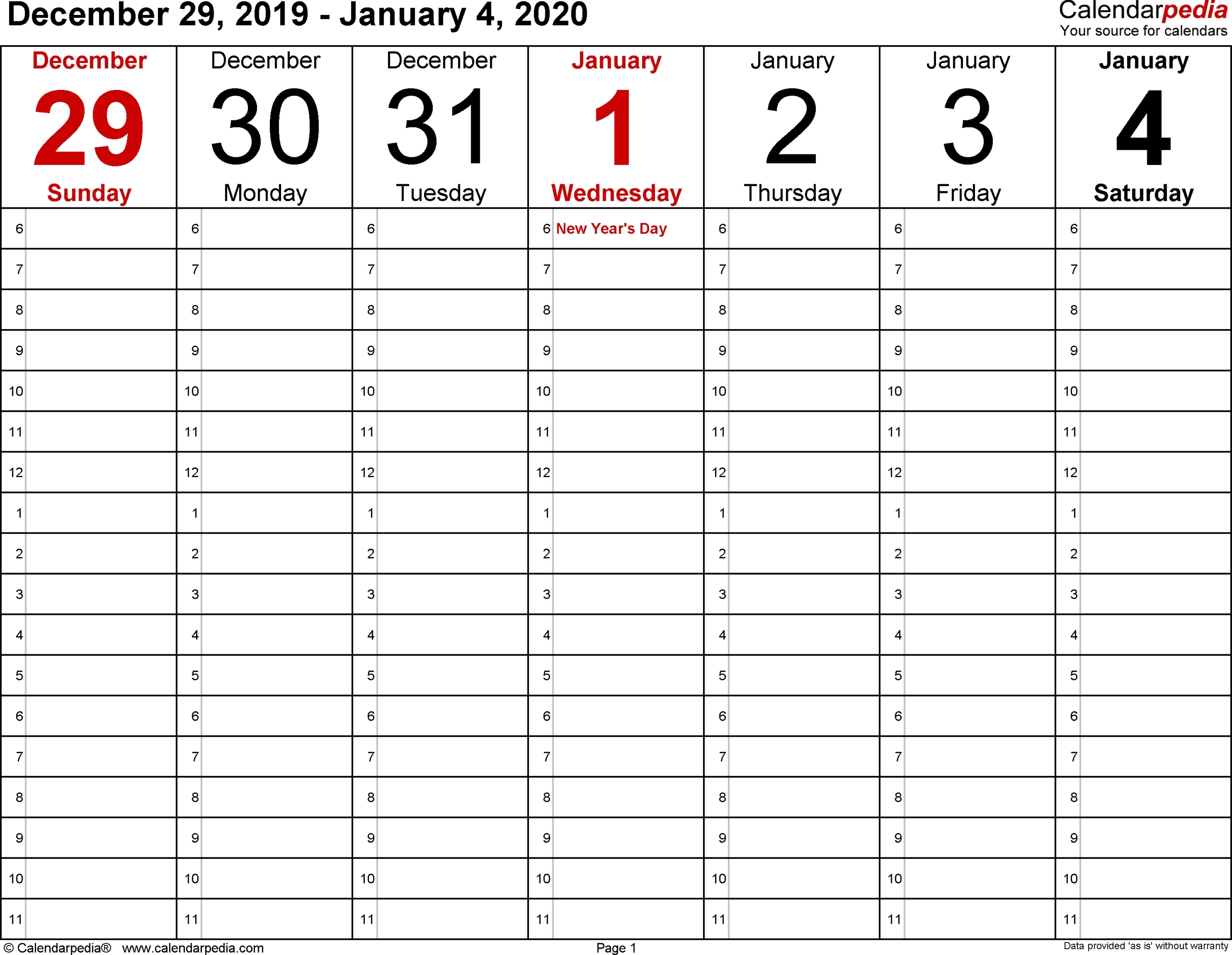 Printable Calendar One Week Per Page 2020 - Calendar