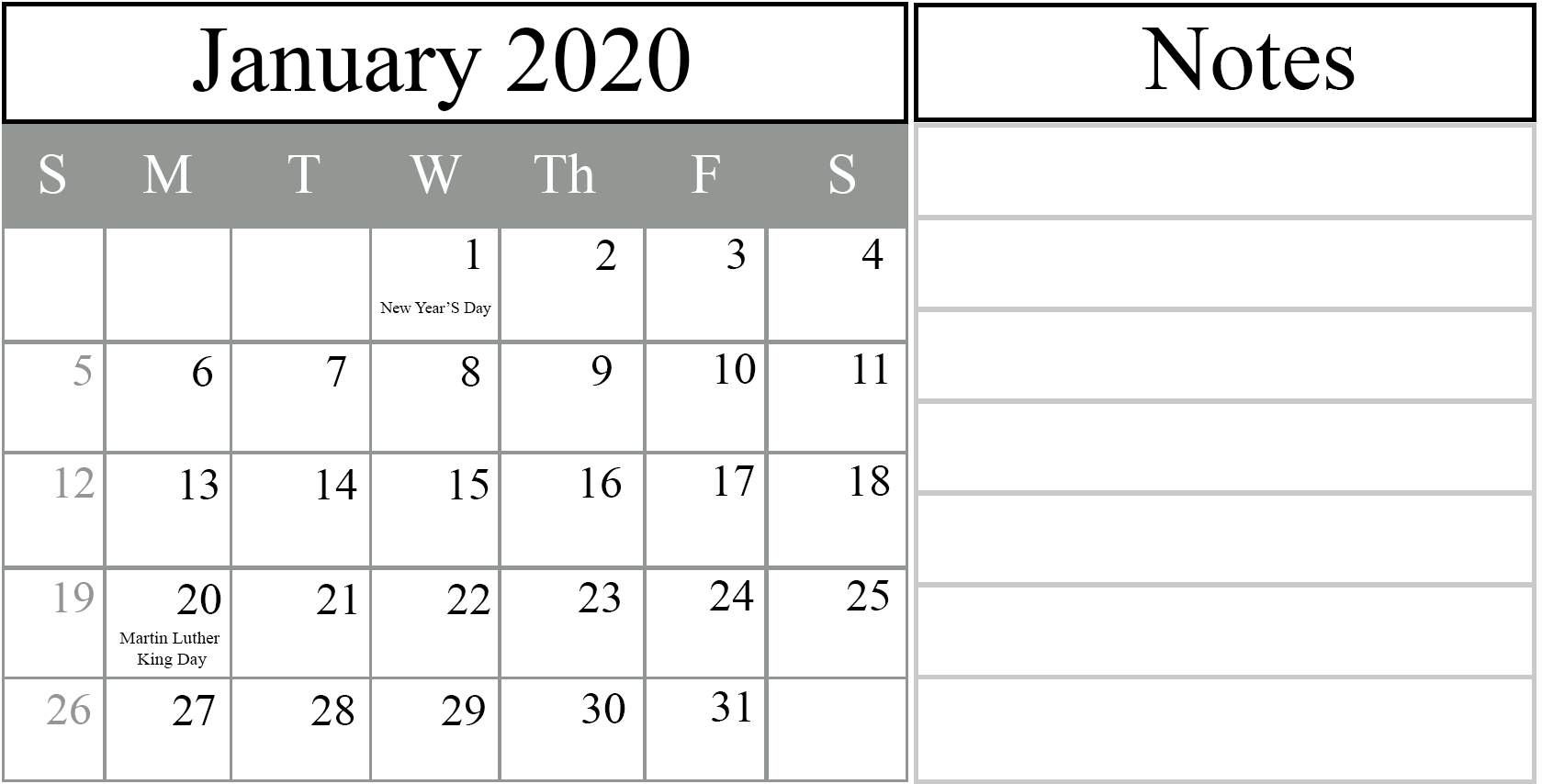 Printable Calendar Template 2020 | Printable Template Calendar