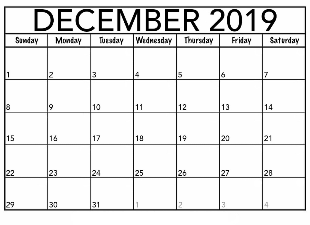 Printable December 2019 Calendar Template | 12 Month